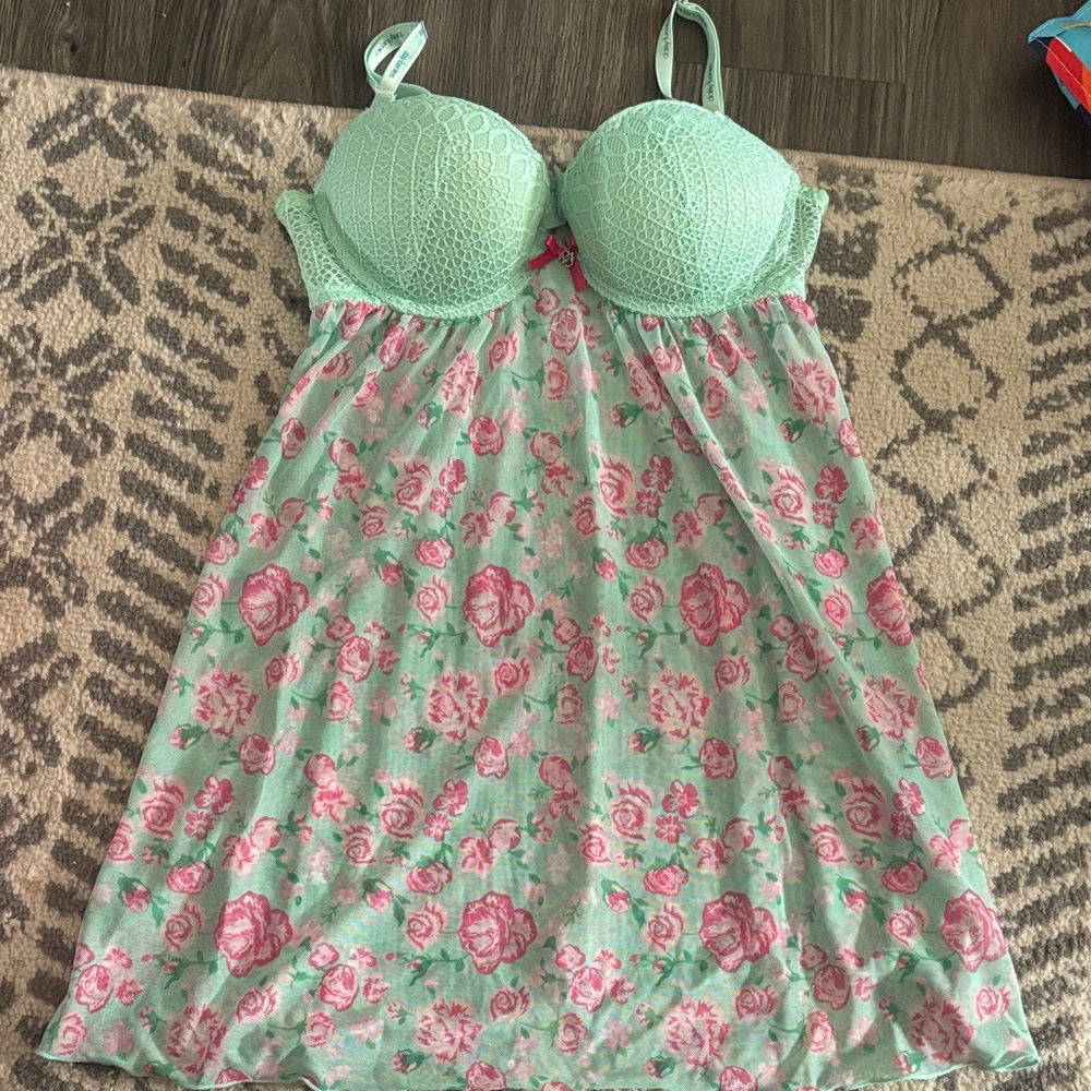 Daisy Fuentes Floral Lace and Mesh Babydoll Slip
